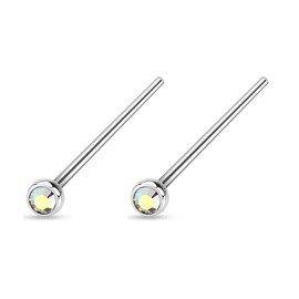 Forbidden Body Jewelry 18-20g Surgical Steel 2mm Press Fit CZ Fishtail Custom Bend Nose Stud, Metal, cubic-zirconia