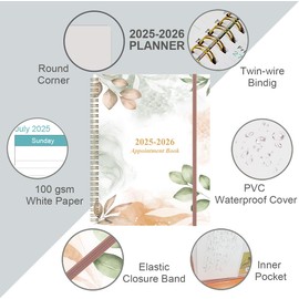 2025-2026 Appointment Book & Planner - 8.5" x 11" Daily Hourly Planner 2025-2026 from July 2025 - June 2026, Weekly Appointment Book with 30-Minute Interval, Rose Leaf