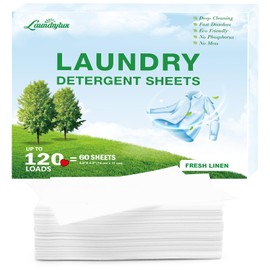 LAUNDRYLUX Laundry Detergent Sheets, Eco-Friendly & Hypoallergenic Laundry Detergent Strips, Natural Ingredients, Ultra-Concentrated, Travel-Ready, No Plastic Jug- Fresh Scent, (120 Loads) 60 Sheets
