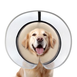 Uaidie Dog Cone Collar with Enhanced Anti-Licking, Inflatable Dog Cone After Surgery, Adjustable Size with Soft Padding for Small Medium Large Dogs - Pale Yellow/M