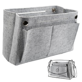 Felt Bag Organiser, Handbag Organiser Bag, 24 x 8 x 15 cm, Inner Pocket for Handbags, Inner Organiser, Handbag Organiser Insert with Multiple Compartments, Pockets Inner Organiser for Girls, Grey