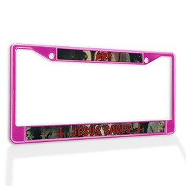 Fastasticdeals Metal Insert License Plate Frame Slayer Jesus Saves Weatherproof Car Accessories Hot Pink 2 Holes Solid Insert
