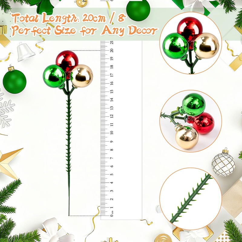 15 Pcs Christmas Tree Picks Decorations 8 Inches Shatterproof Wired