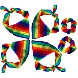 Amazleer Pack of 4 Rainbow Headscarf, 2 Rainbow Hair Accessories, Hair Band, Rainbow Cloth, Pride Outfit Rainbow Bandana, Pride Accessories Accessories, Christopher Street Day Accessories (Rainbow