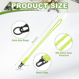 YELARXI Paracord Lanyard, 550 Keychain Lanyard Heavy Duty Necklace Keychains Braided Wrist Strap for Men Women Outdoor Activity Survival Keys Whistle Rope ID Badges (Luminous Yellow)
