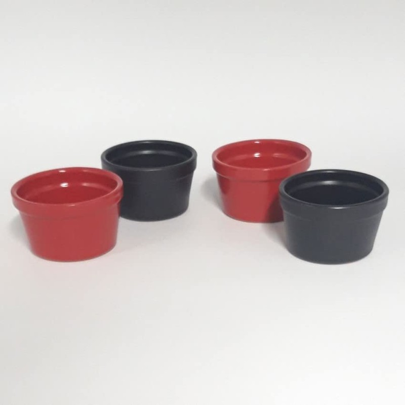 Auflaufform für Soufflée, Durchmesser 9,5 cm, Farbe Rot und Schwarz,