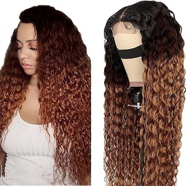 AiPliantfis Human Hair Wig Glueless Wig Wear and Go Real Hair Wig Women's Curly Wave 4X4 Lace 1B/4/30 Ombre Brown Pre Plucked 150% Density Real Unprocessed Remy Hair 28 Inches (71 cm)