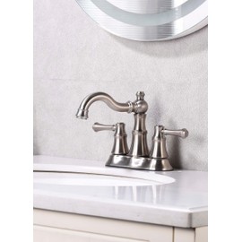 Centerset Bathroom Sink Faucet 2 Handle 4 Inch 360° Swivel Spout Lavatory Faucets with Pop-up Drain Brushed Nickel Finish DF-2581-BN