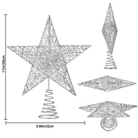 Home Christmas Tree Toppers Xmas Glitter Silver Hollow Star Treetop Topper for Christmas Tree Decoration