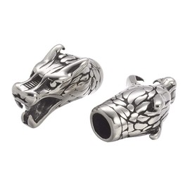 UNICRAFTALE 10pcs 304 Stainless Steel Cord Ends Dragon Head Cord Crimp End Caps Silver Tone 5.5mm Hole End Cap Terminator for Leather Cord Bracelets Makig 23x14x10mm