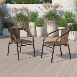 Flash Furniture Lila 2 Pack Medium Brown Rattan Indoor-Outdoor Restaurant Stack Chair