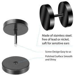 Lusofie 6 Pairs Black Stud Earrings Dot Stud Earrings Flat Top Black Earrings Set for Women Men Hypoallergenic Stainless Steel Earrings 5-10mm