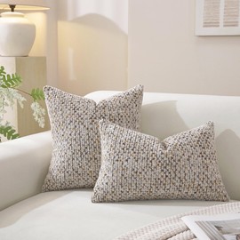 Pack of 2 Chenille Throw Pillow Covers 20x12 Inch, Soft Velvet Back Decorative Couch Pillows, Modern Boho Accent Home Decor for Living Room Sofa Bed, Grey Farmhouse Cushion Cases