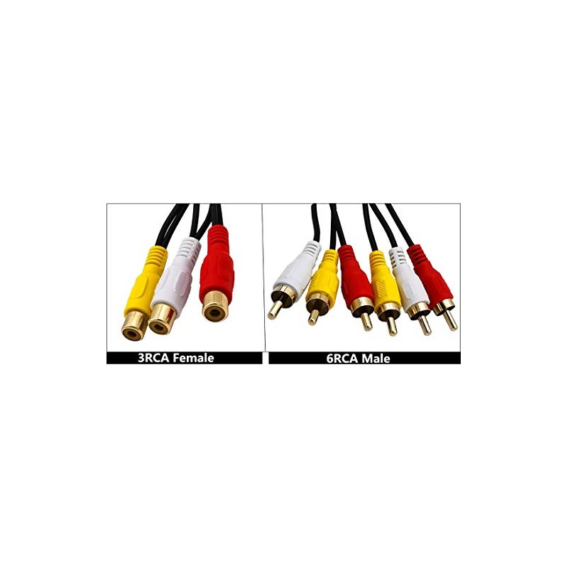 Qaoquda AV Cable Splitter, 3 RCA Female to 6 RCA