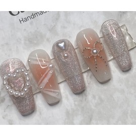 Magnetic Ribbon Cheek Nail Handmade Nail Tips - Long Square / 자석 리본 치크네일 수제네일팁 - 롱스퀘어