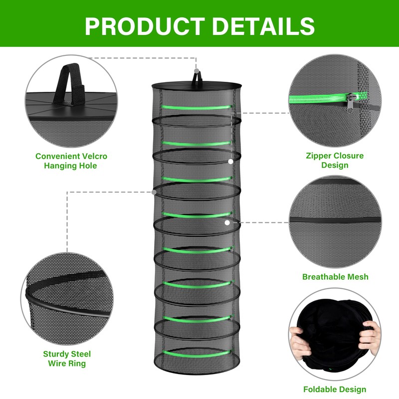 iPower Herb Drying Rack 2-Pack 8-Layer 2ft Foldable Hanging Mesh