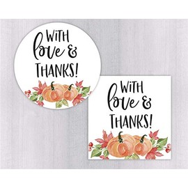 With Love and Thanks! Thank You Stickers, Fall Autumn Labels, Thanksgiving (#685-WH)
