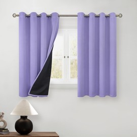 BGment Short 100% Blackout Curtains for Bedroom, Thermal Insulated Energy Efficiency Noise Reducing Grommet Curtains 45 Inch Length with Liner for Small Window 2 Panels Each 52 Inch Wide, Lavender
