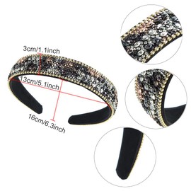 Crystal Rhinestone Headbands Velvet Padded Wide Headwear Diamond Beads Bling Hair Bands Non-Slip Hard Headbands for Women Girls Daily Wear Party Wedding Hair Accessories (BLLeopardDE)