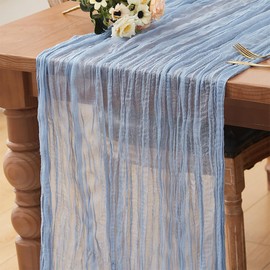 Cheesecloth Table Runner 10Ft Dusty Blue Boho Gauze Rustic Sheer Cheese Cloth Table Runner for Centerpiecr Bridal Baby Shower Decor Wedding Party Fall Thanksgiving Christmas Decoration
