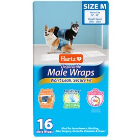 Hartz Disposable Male Dog Wraps, Size M 16 Count, Comfortable & Secure Fit, Easy to Put On