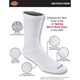Dickies Men's Dri-Tech Essential Moisture Control Crew Socks, Available in M-XXL (6, 12 Pairs), Light Wardrobe Assorted (6 Pairs), Large