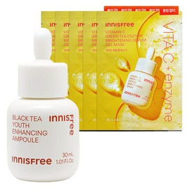 Innisfree Black Tea Youth Enhancing Ampoule 30mL+Vitamin C Serum Gel Mask (25mL) 5 sheets / 이니스프리 블랙티 유스 인핸싱 앰플 30mL+비타민C 세럼 겔 마스크 (25mL) 5매