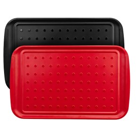 BEESEN 17 inch Red & Black BBQ Platters for Grilling & Serving, Durable Marinating Meat Trays with Non-Slip Design, Dishwasher Safe, Halloween & Christmas Tray Gifts