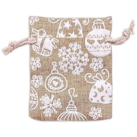 12-Pack 3x4 Reusable Jute Burlap Canvas Gift Bags w. Drawstrings (Christmas Ornaments, X-Small) - for Presents, Party Favors, Retail, Samples by TheDisplayGuys