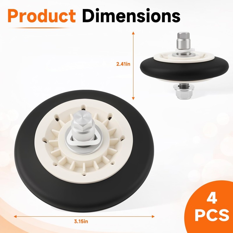 LEYURISE 4Pcs Dryer Roller Kit Compatible with GE Front Load