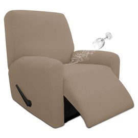 Easy-Going 4 Pieces 100% Dual Waterproof Recliner Cover Stretch Soft Couch Cover for Dogs, Sofa Slipcover for Recliner Couch Leakproof Furniture Protector for Kids, Pets Camel