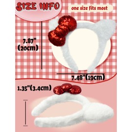 Kobataro Kitty Ears Headband Bow Birthday Party Gifts White Hair Accessories Cat Ear Kitten Costume Cosplay (White-Glitter Red)