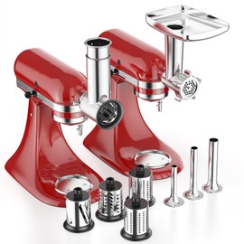 Meat Grinder & Stainless Steel Slicer Shredder Attachment for KitchenAid Stand Mixer, Meat Grinder for Kitchenaid Mixer with Sausage Stuffer Tubes, Cheese Grater Attachment for Kitchenaid Stand Mixer