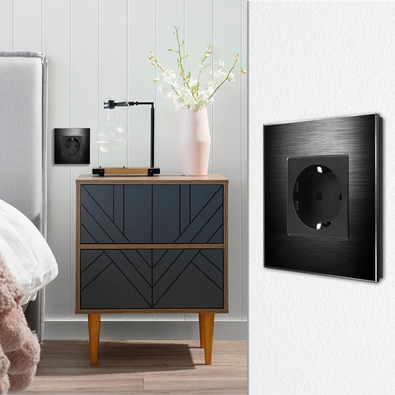 CNBINGO Aluminium Schuko Socket Flush-Mounted, Protective Contact Installation Wall Socket