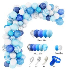 Amandir Blue Balloons Arch Garland Kit, 134Pcs Navy Royal Light Blue Balloons Confetti Latex Metallic Balloons for Blue Boys Birthday Baby Shower Wedding Party Decorations Supplies &4Pcs Tools