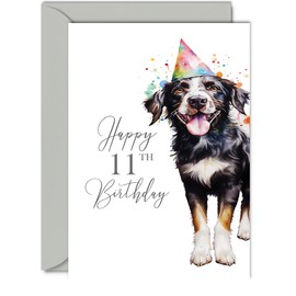 11th Birthday Cards for Boys Girls - Party Dog - Happy Birthday Card for 11 Year Old Boy Girl Grandson Granddaughter Son Daughter Nephew Niece, 5x7 Inch Bday Greeting Cards
