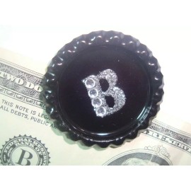 Golf Design " B " Alpha Initial Bling Black Bottle Cap Golf Ball Marker Refrigerator Magnet