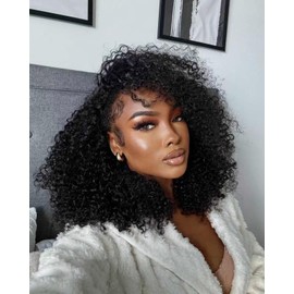 virginess Kinky Curly Half Wig Human Hair Wear Go Glueless Wigs 16 Inch Curly 3 In 1 Half Wigs for Black Women Drawstring Seamless Flip Headband Wig Human Hair Beginner Friendly