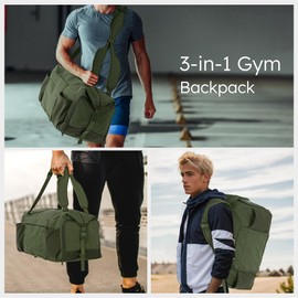 Kookoomia Gym Bag with Shoes Compartment and Wet Pocket Convertible Duffle Bag and Gym Backpack Waterproof Sports Bag with 2 Bottle Holders Multipurpose Weekender Overnight Backpack for Men-Dark Green
