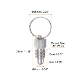 HARFINGTON 3Pcs Spring Plunger with Pull Ring M12x1.75 Thread Size 0.51" Thread Length Pin Dia.8mm Round Head Stainless Steel Non-Locking Retractable Index Plunger for Industrial Equipment
