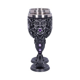 Nemesis Now Hex Twin Cat Heart Set of Two Goblets, Resin w/Stainless Steel Insert, Black and Silver, 2 Count (Pack of 1)