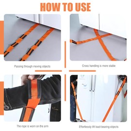 L74995CN Lifting and Moving Straps for Furniture, Appliances,Appliances, and Mattresses, 800 lb Capacity, 2-Person System, 9'4" Long x 3" Wide, Orange, Set of 2