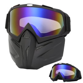 CROSSBODY Motorcycle Helmet Riding Goggles Glasses With Removable Face Mask,Detachable Fog-proof Warm Colorful Goggles Mouth Filter Adjustable Non-slip Strap Vintage Bullet Fight Motocross