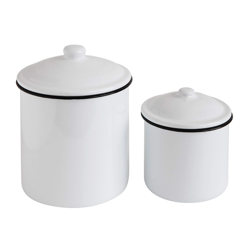 Creative Co-Op Set of 2 White Enameled Canisters with Lids