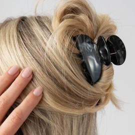 Small Black Hair Clip for Women, France Luxe Sm Couture Claw Clip, Nacro Black, Strong Grip, Lightweight Comfort, Damage-Free French Design, Ideal for Half-Up Style