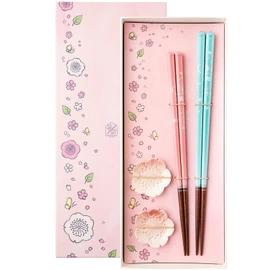 Hashikura Matsukan S-82030 Chopsticks, Dishwasher Safe, Couple Chopsticks, Natural Wood, Pair Set, 9.1 inches (23 cm), 8.3 inches (21 cm), Chopsticks Rest, Sakura Ladle, Light Blue, Pink, Made in Japan