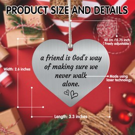 XQLZY A Friend is God's Way of Making Sure We Never Walk Alone Stainless Steel Love Rear View Mirror Car Charm, Friendship Quote Car Heart Charm Gifts for Friend, Vehicle Decorative Hanging Ornament