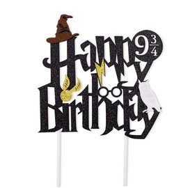 Happy Birthday Cake Topper, Glitter Cake Pick Glitter Black Wizard Themed Cake Decoration Wizard Party Supplies Potter Themed Party