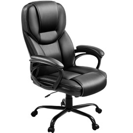 Yaheetech High Back Executive Chair Faux Leather Managerial Chair Ergonomic Task Chair Computer Meeting Chair Large Seat Swivel Chair, Sturdy Metal Base, Black