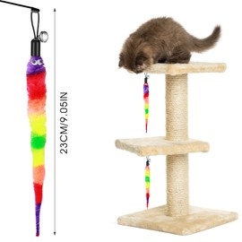 Amaxiu Cat Toys, 12pcs Rainbow Cat Worm Toys Cat Wand Toy Replacement Refills Cat Feather Toys Interactive Fluffy Worms Toys with Bells for Indoor Cats Kitten Training Accessories